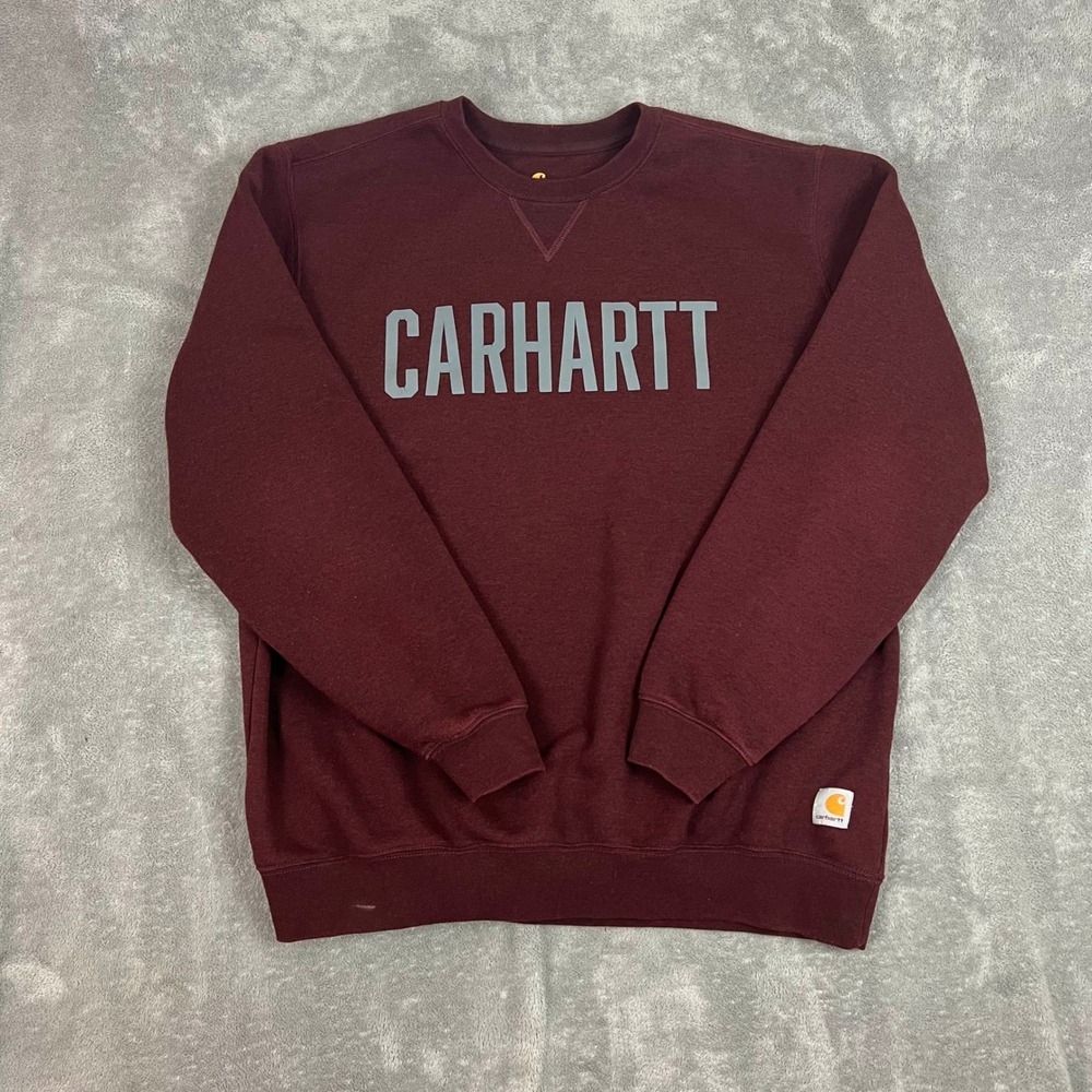Carhartt Sweatshirt Crewneck‎ Mens L Burgundy Grey Spellout